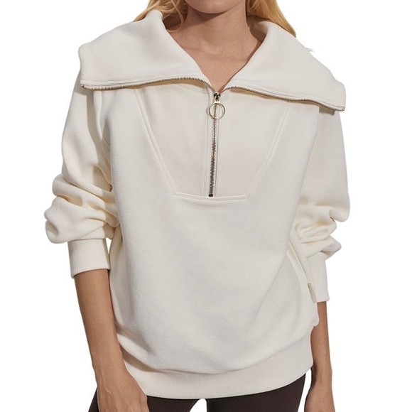 Varley Vine half zip cream ottoman pullover ribbed top - Picture 2 of 13